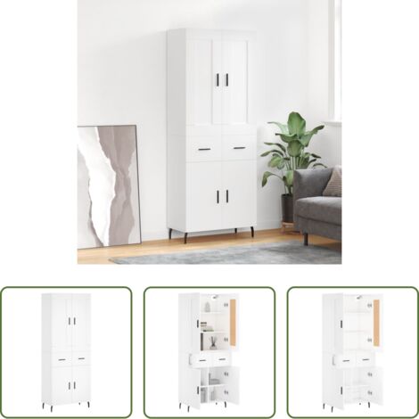 Mueble de almacenamiento -  Aparador alto madera contrachapada blanco 69,5x34x180 cm