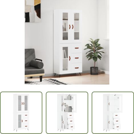 Mueble de almacenamiento -  Aparador alto madera contrachapada blanco 69,5x34x180 cm
