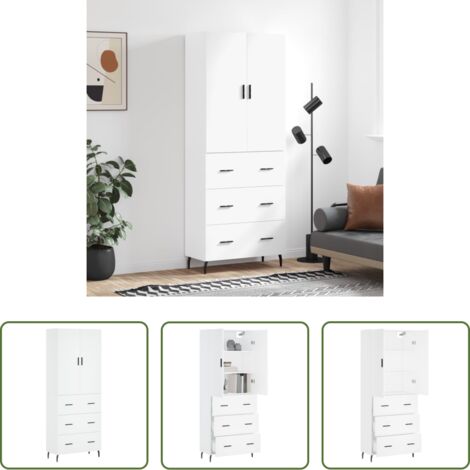 Mueble de almacenamiento -  Aparador alto madera contrachapada blanco 69,5x34x180 cm