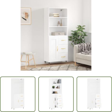 Mueble de almacenamiento -  Aparador alto madera contrachapada blanco 69,5x34x180 cm