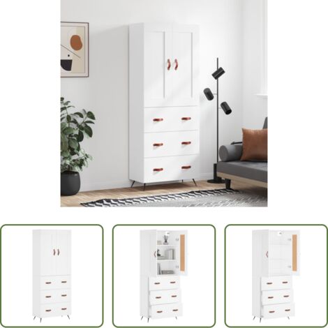 Mueble de almacenamiento -  Aparador alto madera contrachapada blanco 69,5x34x180 cm