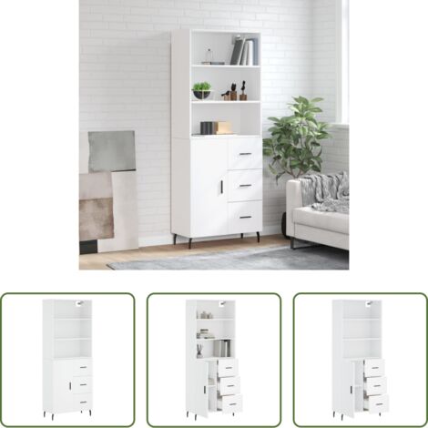 Mueble de almacenamiento -  Aparador alto madera contrachapada blanco 69,5x34x180 cm