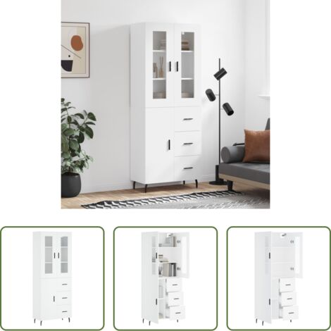Mueble de almacenamiento -  Aparador alto madera contrachapada blanco 69,5x34x180 cm
