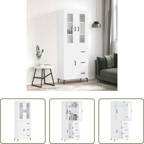 Mueble de almacenamiento -  Aparador alto madera contrachapada blanco 69,5x34x180 cm