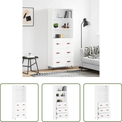 Mueble de almacenamiento -  Aparador alto madera contrachapada blanco 69,5x34x180 cm