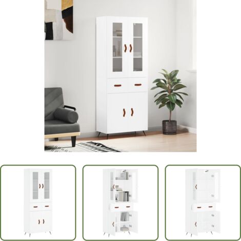 Mueble de almacenamiento -  Aparador alto madera contrachapada blanco 69,5x34x180 cm