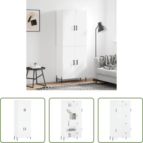 Mueble de almacenamiento -  Aparador alto madera contrachapada blanco 69,5x34x180 cm