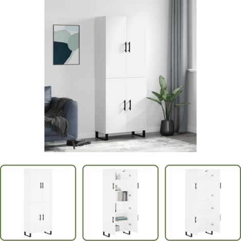 Mueble de almacenamiento -  Aparador alto madera contrachapada blanco 69,5x34x180 cm