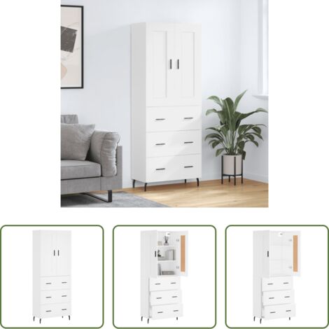 Mueble de almacenamiento -  Aparador alto madera contrachapada blanco 69,5x34x180 cm