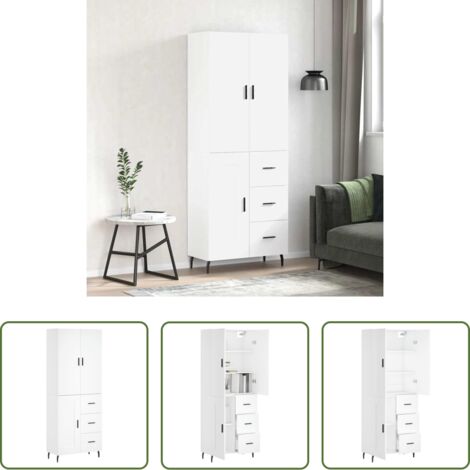 Mueble de almacenamiento -  Aparador alto madera contrachapada blanco 69,5x34x180 cm