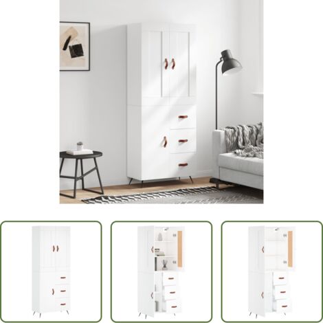 Mueble de almacenamiento -  Aparador alto madera contrachapada blanco 69,5x34x180 cm