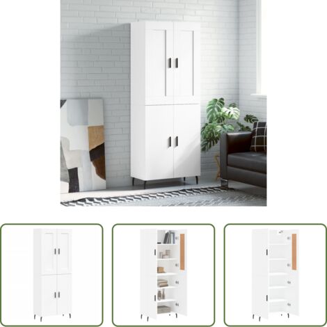 Mueble de almacenamiento -  Aparador alto madera contrachapada blanco 69,5x34x180 cm