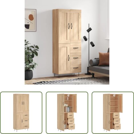 Mueble de almacenamiento -  Aparador alto madera contrachapada color roble 69,5x34x180 cm