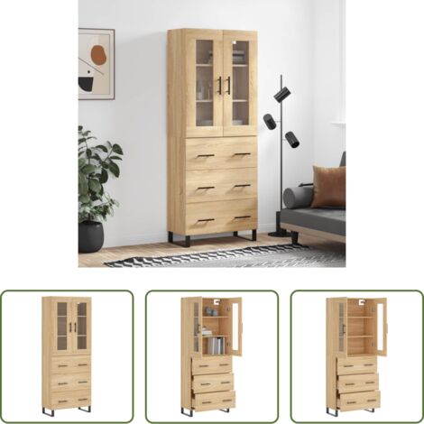 Mueble de almacenamiento -  Aparador alto madera contrachapada color roble 69,5x34x180 cm