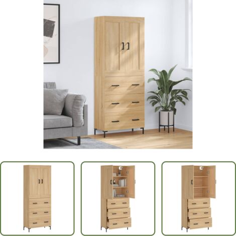 Mueble de almacenamiento -  Aparador alto madera contrachapada color roble 69,5x34x180 cm