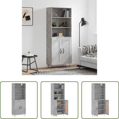 Mueble de almacenamiento -  Aparador alto madera contrachapada gris hormigón 69,5x34x180 cm