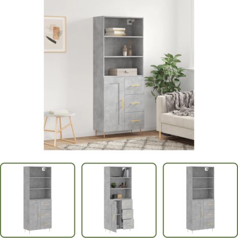 Mueble de almacenamiento -  Aparador alto madera contrachapada gris hormigón 69,5x34x180 cm