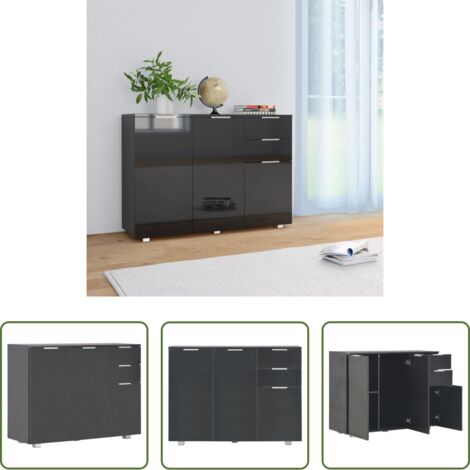 Mueble de almacenamiento -  Aparador negro brillante 107x35x80,5 cm
