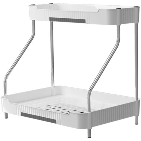 Mueble de almacenamiento de dos niveles para la encimera de la cocina: un especiero y un soporte para condimentos para guardar o usar sobre la encimera, apto para botellas y tarros, ahorrando espacio.
