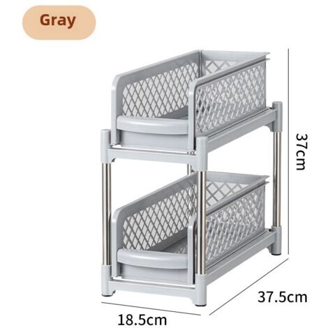 Mueble de almacenamiento estrecho, discreto y deslizante de color gris debajo del fregadero de la cocina práctico para ahorrar espacio.