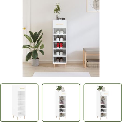Mueble de almacenamiento -  Mueble zapatero madera contrachapada blanco brillo 30x35x105 cm