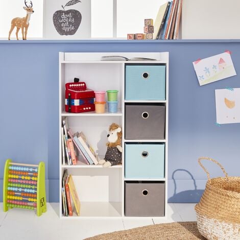 Mueble de almacenamiento para niños 4 cestas, Camille, Azul, 62x29.5x96 cm