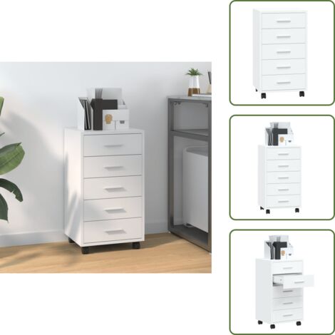 Mueble de almacenamiento - vidaXL Cajonera con ruedas madera contrachapada blanco brillante - Cajón con ruedas de madera