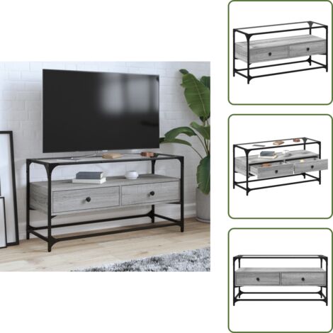 Mueble de almacenamiento - vidaXL Mueble TV cristal y madera ingeniería gris Sonoma 98x35x51 cm - Mueble de sala