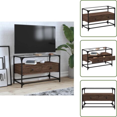 Mueble de almacenamiento - vidaXL Mueble TV cristal y madera ingeniería marrón roble 80x35x51 cm - Mueble auxiliar