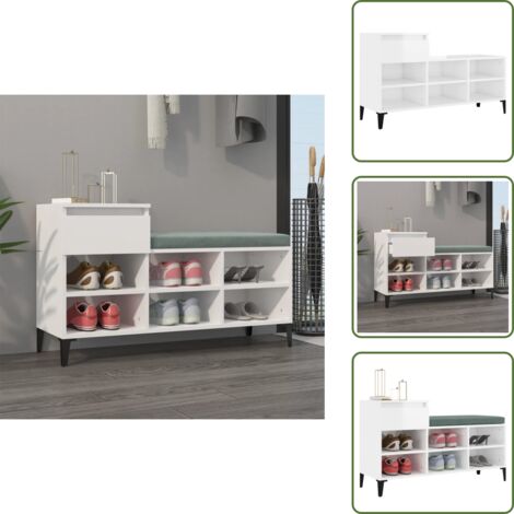 Mueble de almacenamiento - vidaXL Mueble zapatero madera contrachapada blanco brillo 102x36x60 cm - Cajón de zapatos