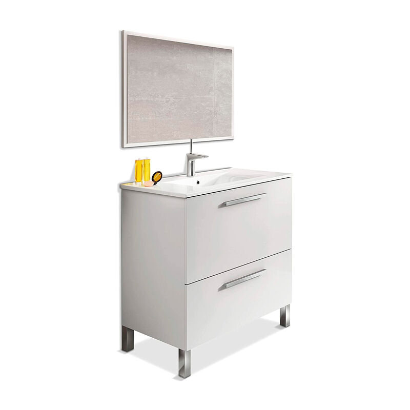 

Mueble de baño + espejo + lavabo blanco 80cm 1 puerta 1 cajón Urban