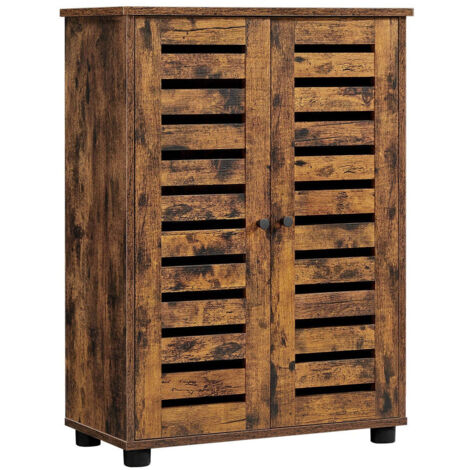 Mueble de baño 100 x 28 x 178 cm aparador con 2 puertas de lamas y 2 estantes regulables en altura marrón 120006408