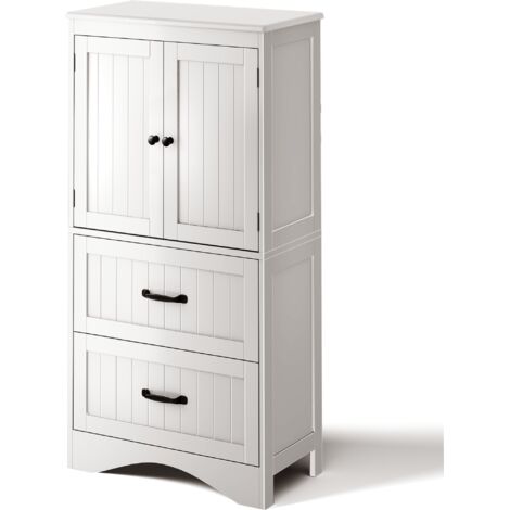 Mueble de Baño 110 cm Bealife Armario de Cocina con 2 Puertas 2 Cajones y Estantes Ajustables para Baño Cocina Sala de Estar Blanco 60 x 30 x 110 cm