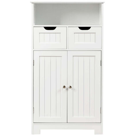 Mueble de baño 60x30x109 cm con 2 cajones regulables y balda extraíble en MDF blanco 200012745