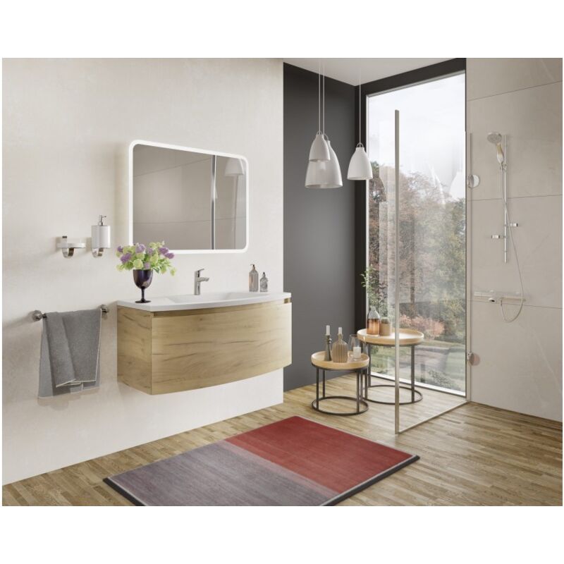 

Mueble de baño 80 cm Venere en madera roble dorado con lavabo de cerámica y espejo | Con espejo