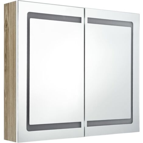 Mueble de baño 80 x 12 x 68 cm con espejo LED blanco y roble
