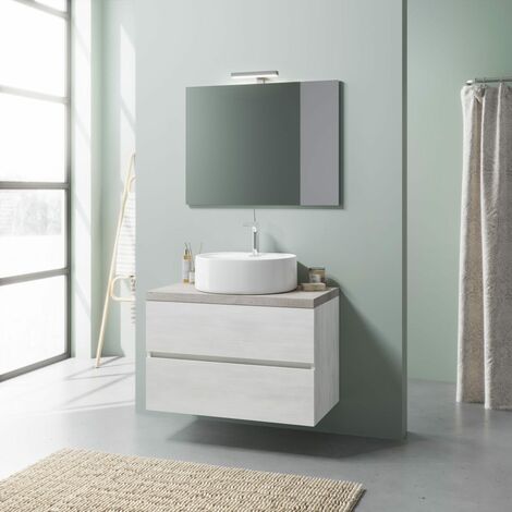 Mueble de baño suspendido 2 cajones con espejo, sin lavabo, 80 cm AXEL