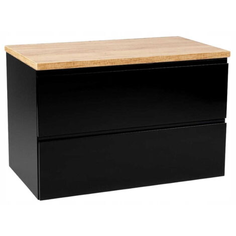 Mueble de baño 80x50 cm, negro brillo, suspendido, con encimera Modus