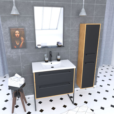 Mueble de baño 80x50cm - lavabo blanco 80x50cm - cajones + columna + espejo