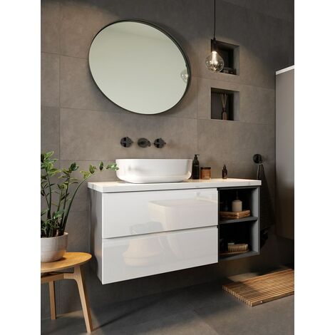 Mueble de Baño 90 cms ancho con toallero color Blanco Brillo y Gris ref-16