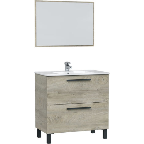 Mueble de baño Alise 2 cajones con espejo, sin lavabo, Color Alaska