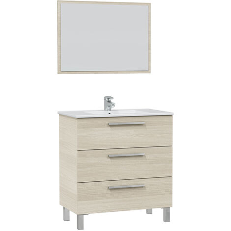 Mueble de baño Alise 3 cajones con espejo, sin lavabo, Color Roble