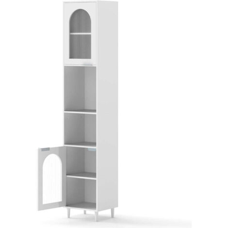 Mueble de baño alto 35 x 30 x 180 cm diseño moderno con sujetalibros y seguridad reforzada MDF blanco 200010249
