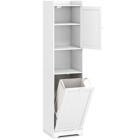 Mueble de baño alto 40x40x170 cm con bolsa de ropa extraíble y estantes regulables en MDF blanco 200010271