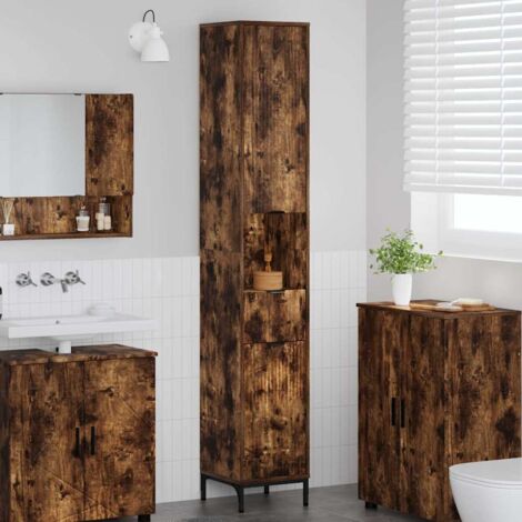 Mueble de baño alto con cajón Roble ahumado 31.5 x 33 x 190 cm