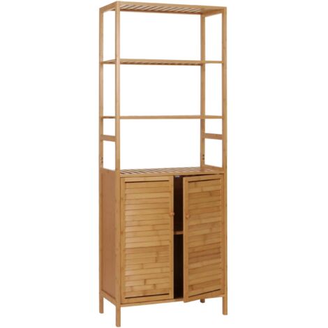 Mueble de baño alto estantería con 2 puertas 4 estantes bambú MDF 168x64x33 cm 040005757