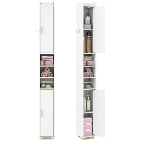 Mueble de baño alto y estrecho 20 x 20 x 179 cm organizador con estantes regulables MDF blanco 200010283