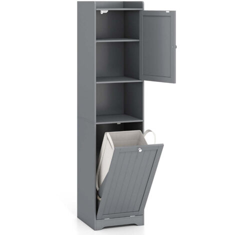 Mueble de baño alto y estrecho de 40 x 40 x 170 cm con bolsa de ropa extraíble diseño ergonómico en MDF gris 200010270