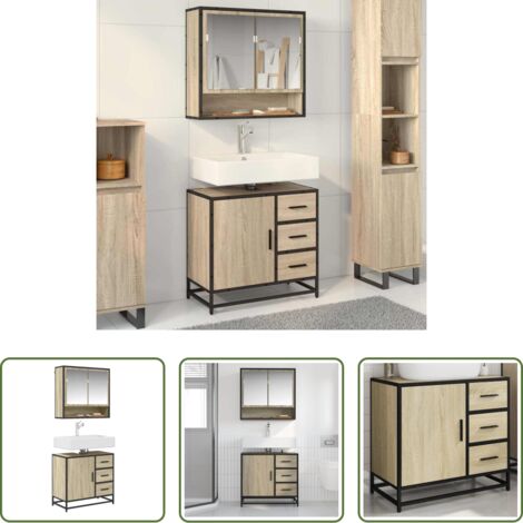 Mueble de baño -  Armario de lavabo de baño madera roble Sonoma 65x33x60 cm