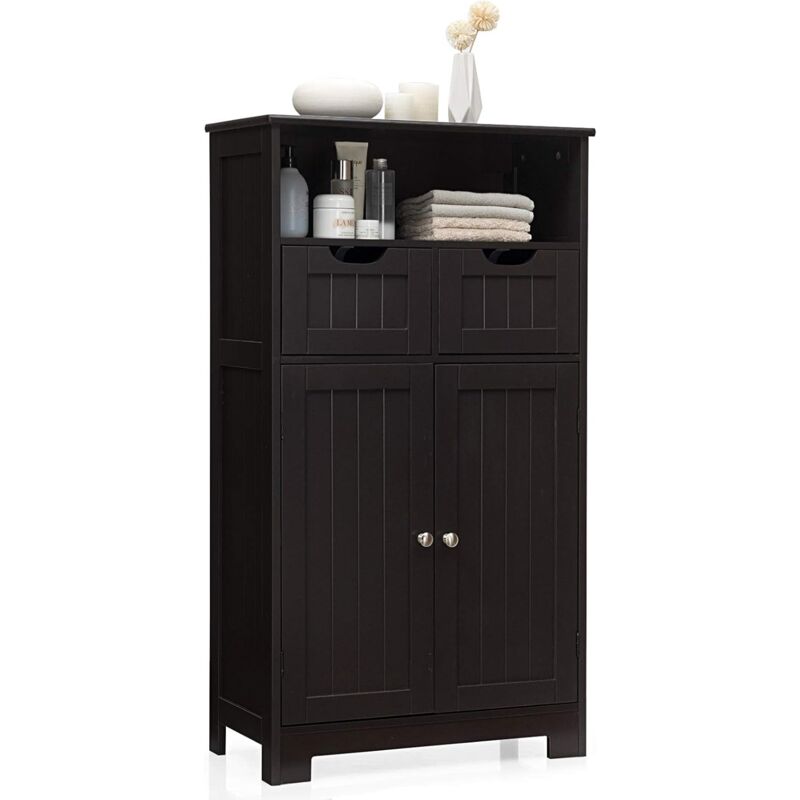 

Mueble de Baño Armario de Suelo Auxiliar con Estantes, Puerta y Cajones Aparador de Almacenaje (Marrón) - Costway